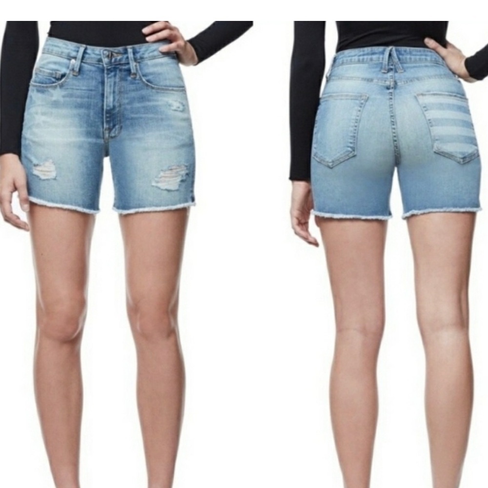 Good American Faded Star Stripe Distressed Denim Shorts Women's Size 4/27
